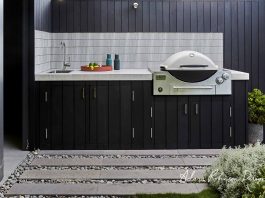 Black and white outdoor kitchen