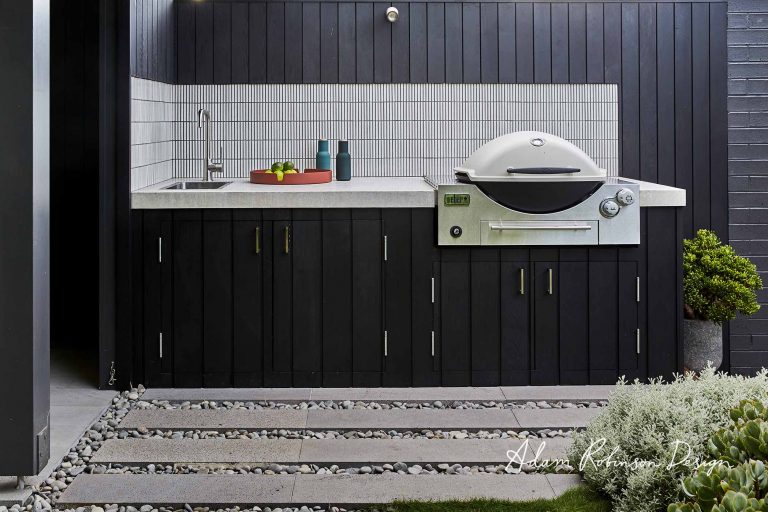 Black and white outdoor kitchen