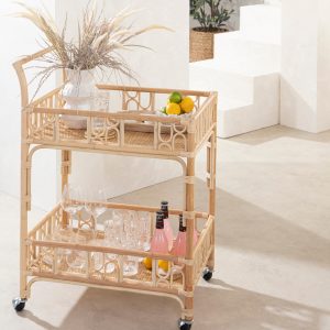 Rattan bar cart