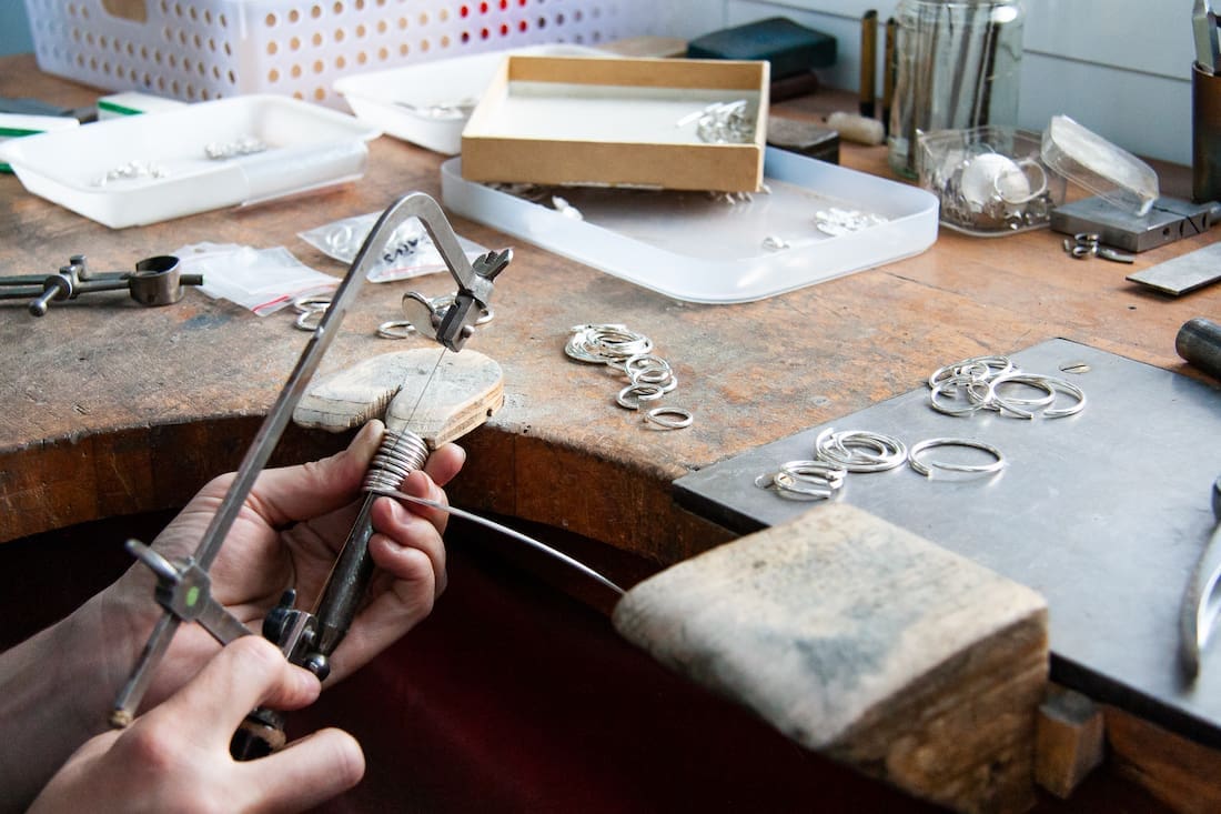 Alison hand crafting jewellery