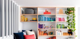 Colourful bookcase_Newmarket House_Berkeley Interiors