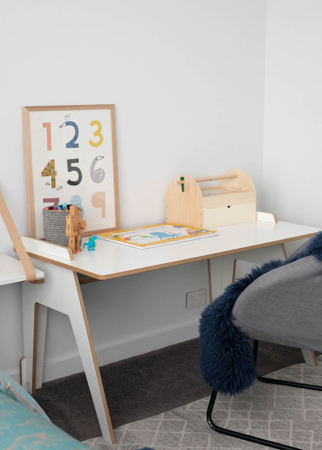 White and timber kids desk