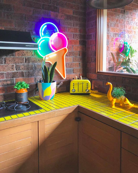 The Colour Tribe_80s home_yellow tiled kitchen bench