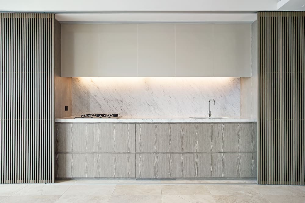 Kitchen with sliding screen doors custom joinery 