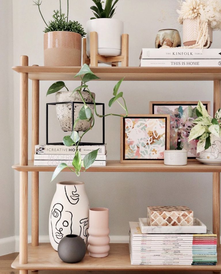 Bookshelf dried floral arrangement