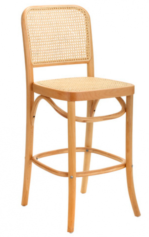 Wooden and rattan bar stool