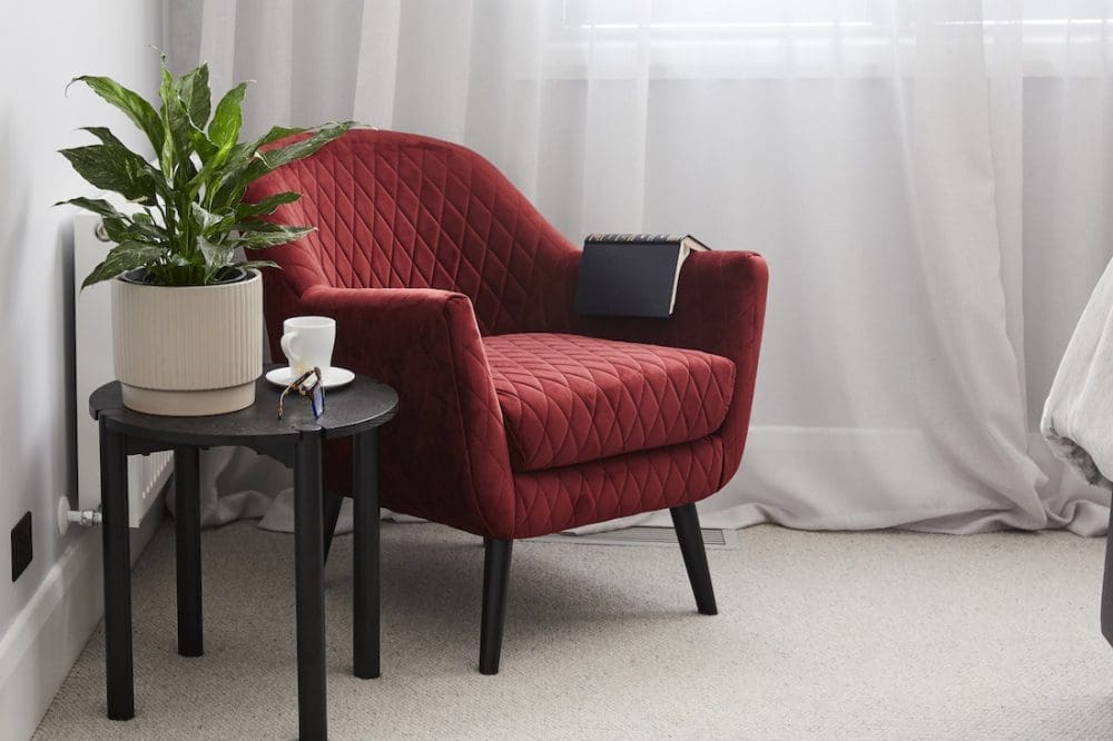 Reading nook in guest bedroom The Block 2020 George and Sarah