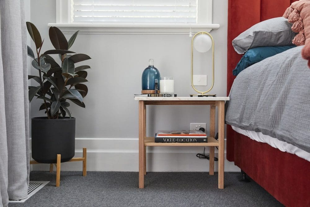 Harry and Tash guest bedroom week 1 The Block 2020 side table styling