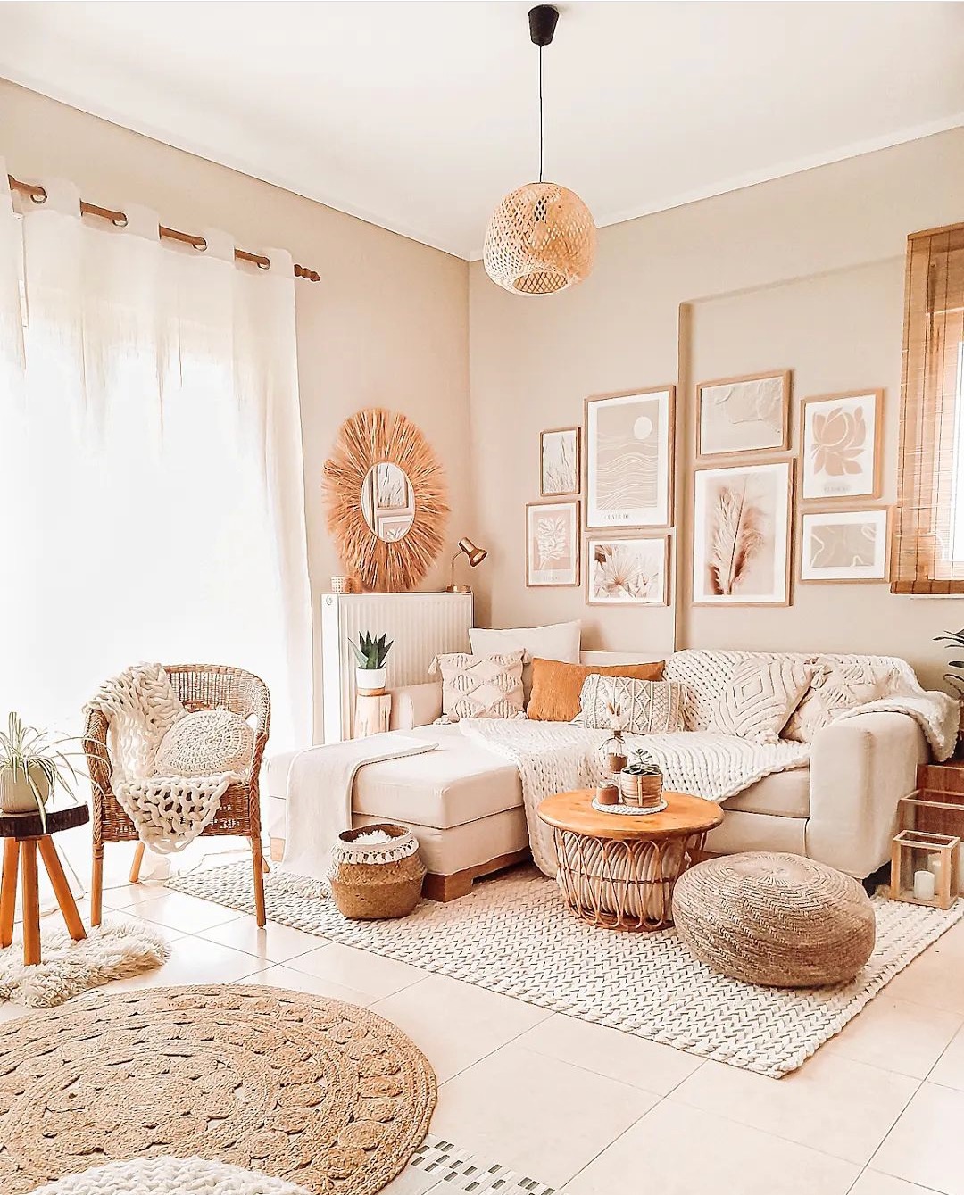 beige boho living room