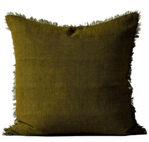 Fringed linen cushion