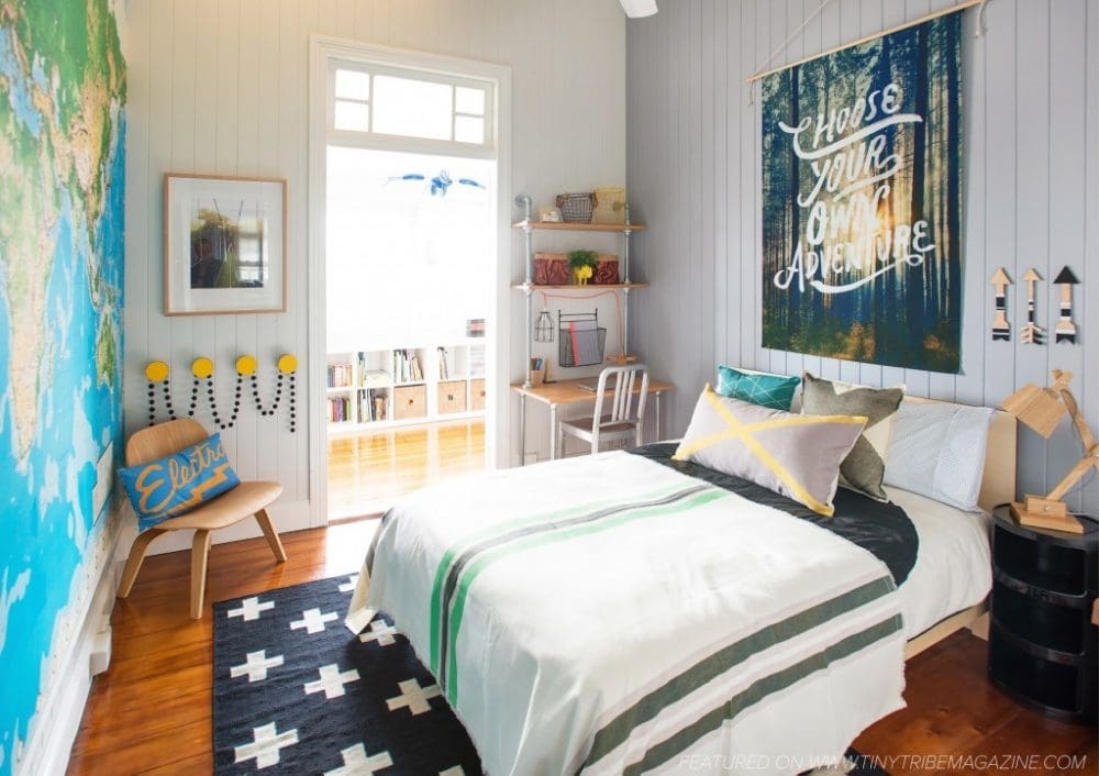Young boy's bedroom with map of the world