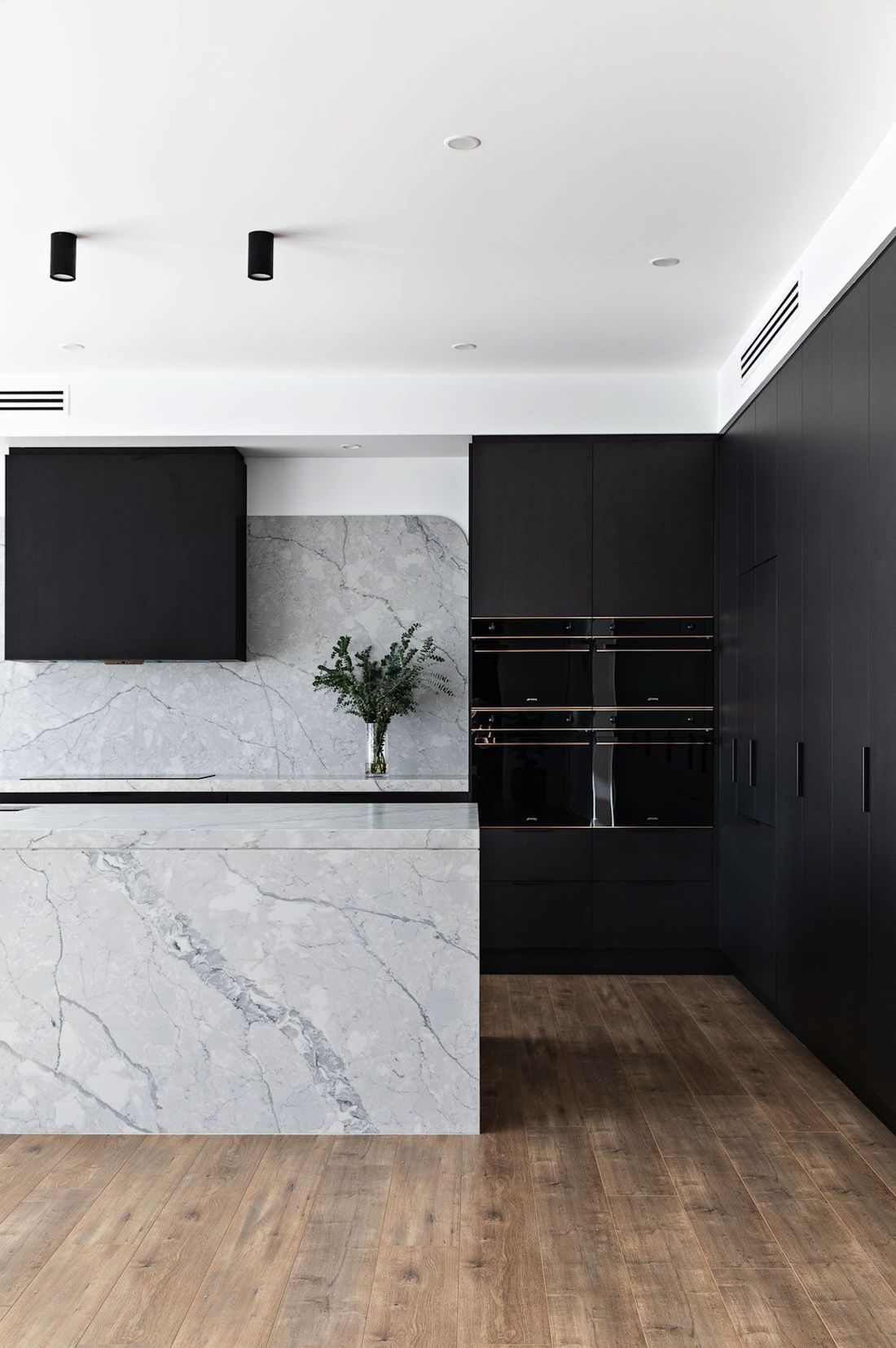 Black kitchen with seamless appliances