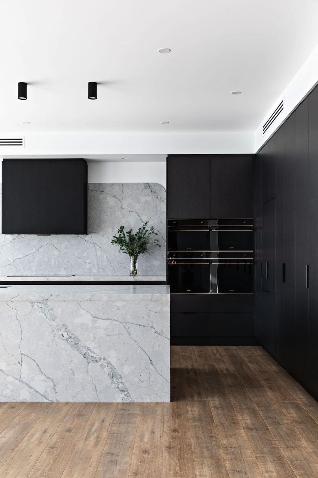 Black kitchen with seamless appliances