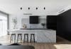 Black kitchen with integrated appliances