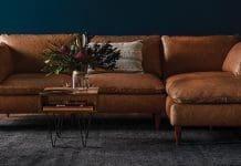 Leather sofa with chaise