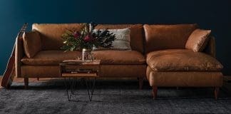 Leather sofa with chaise