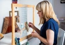 Tapestry artist Lee Leibrandt at her loom