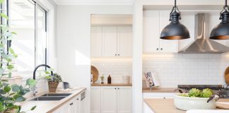 White Hamptons style kitchen with butlers pantry