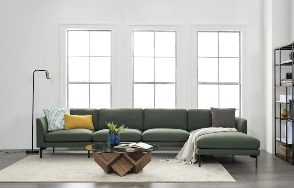 Sectional sofa with chaise in forest green