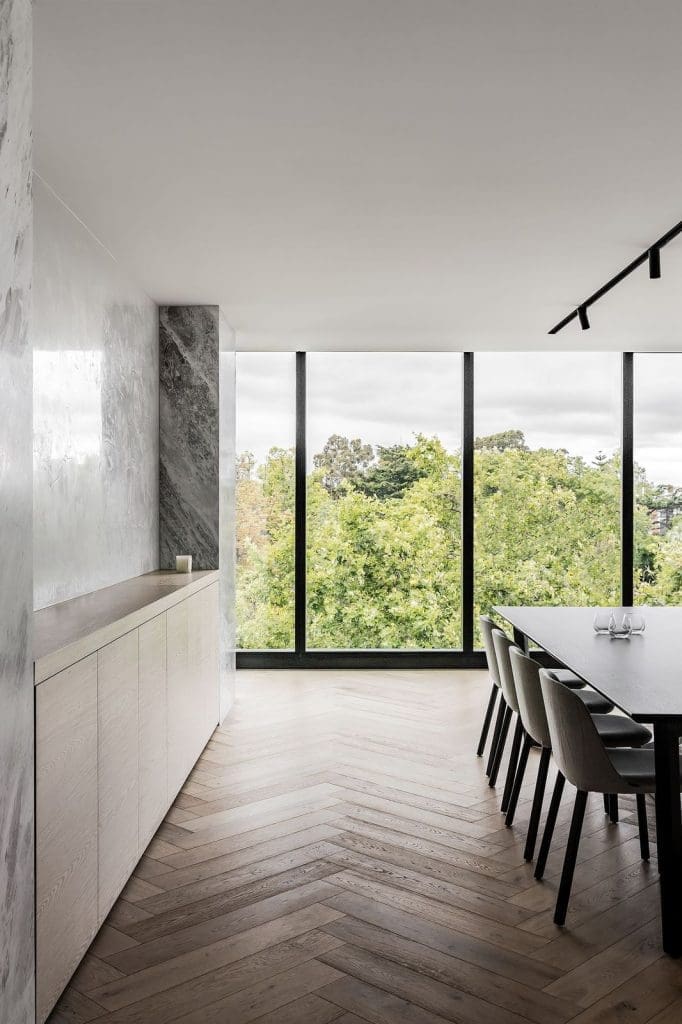 Floor to ceiling dining room view from Penthouse