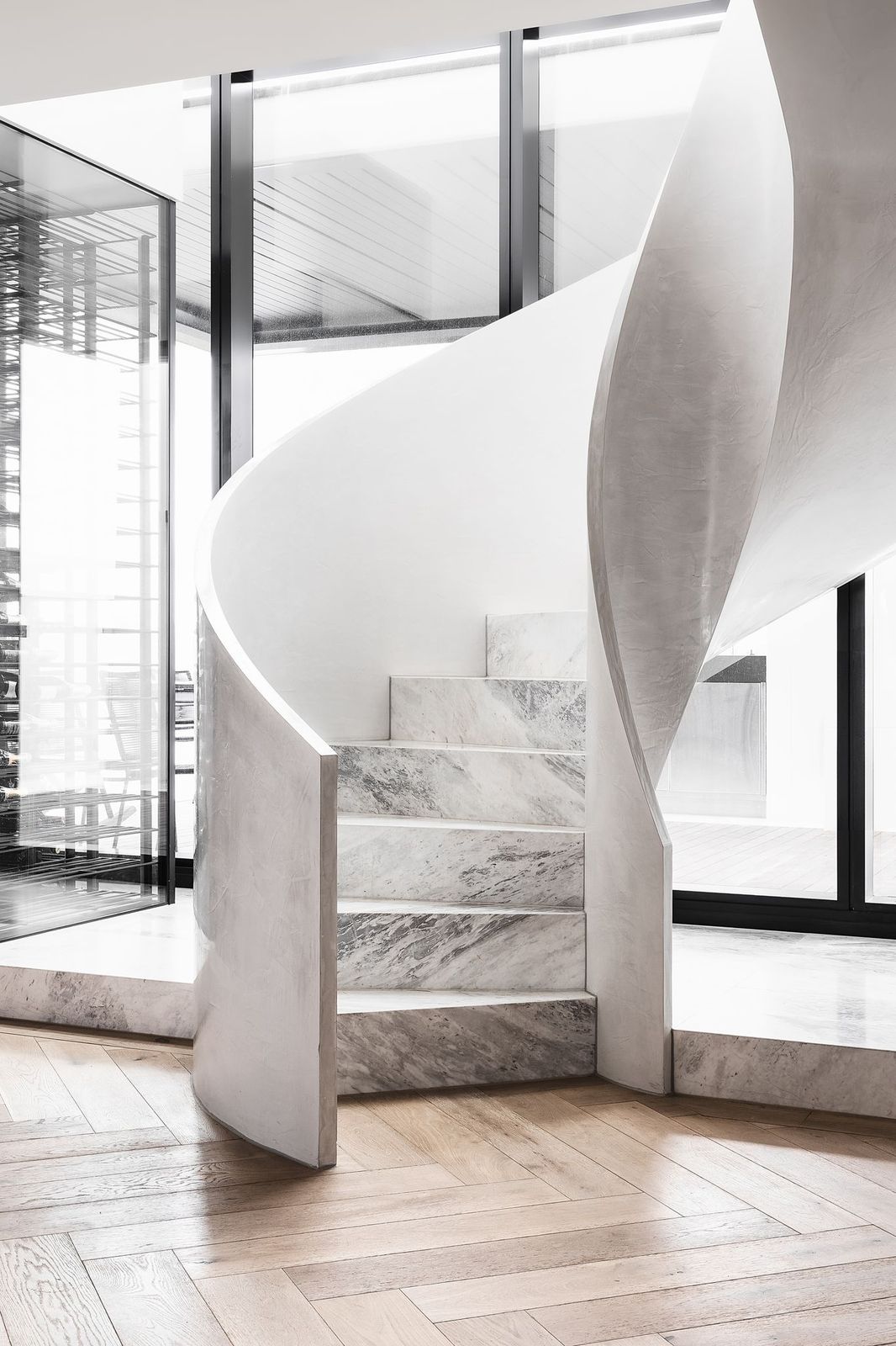 Curved marble staircase