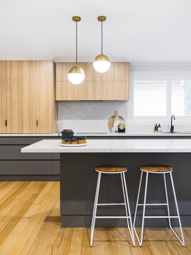 Grey and timber kitchen with island bench