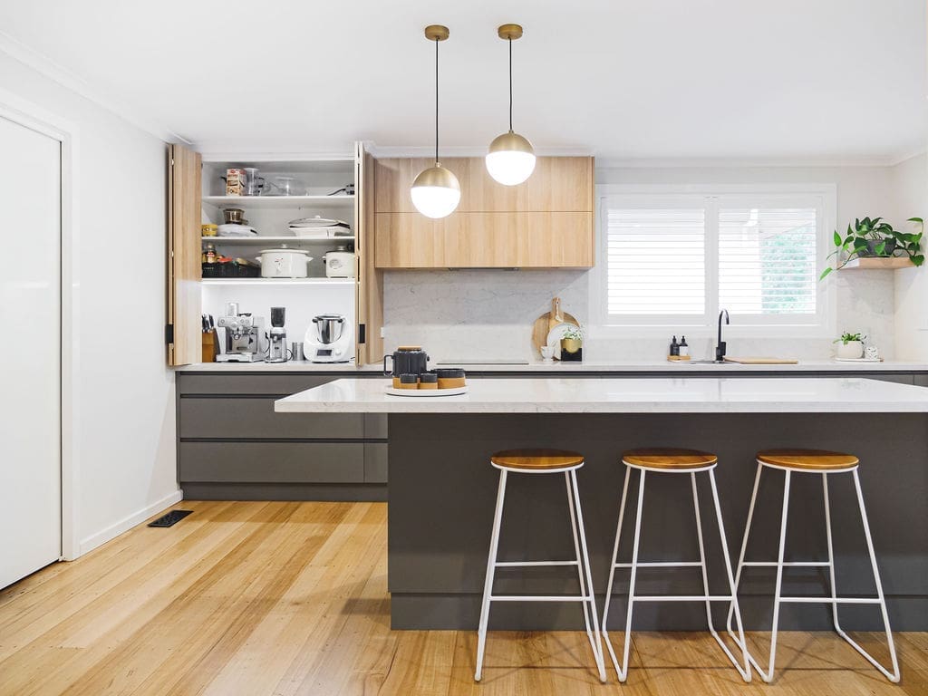 Hiding appliances in an on-bench cabinet