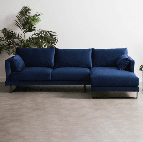 Navy velvet sofa with chaise