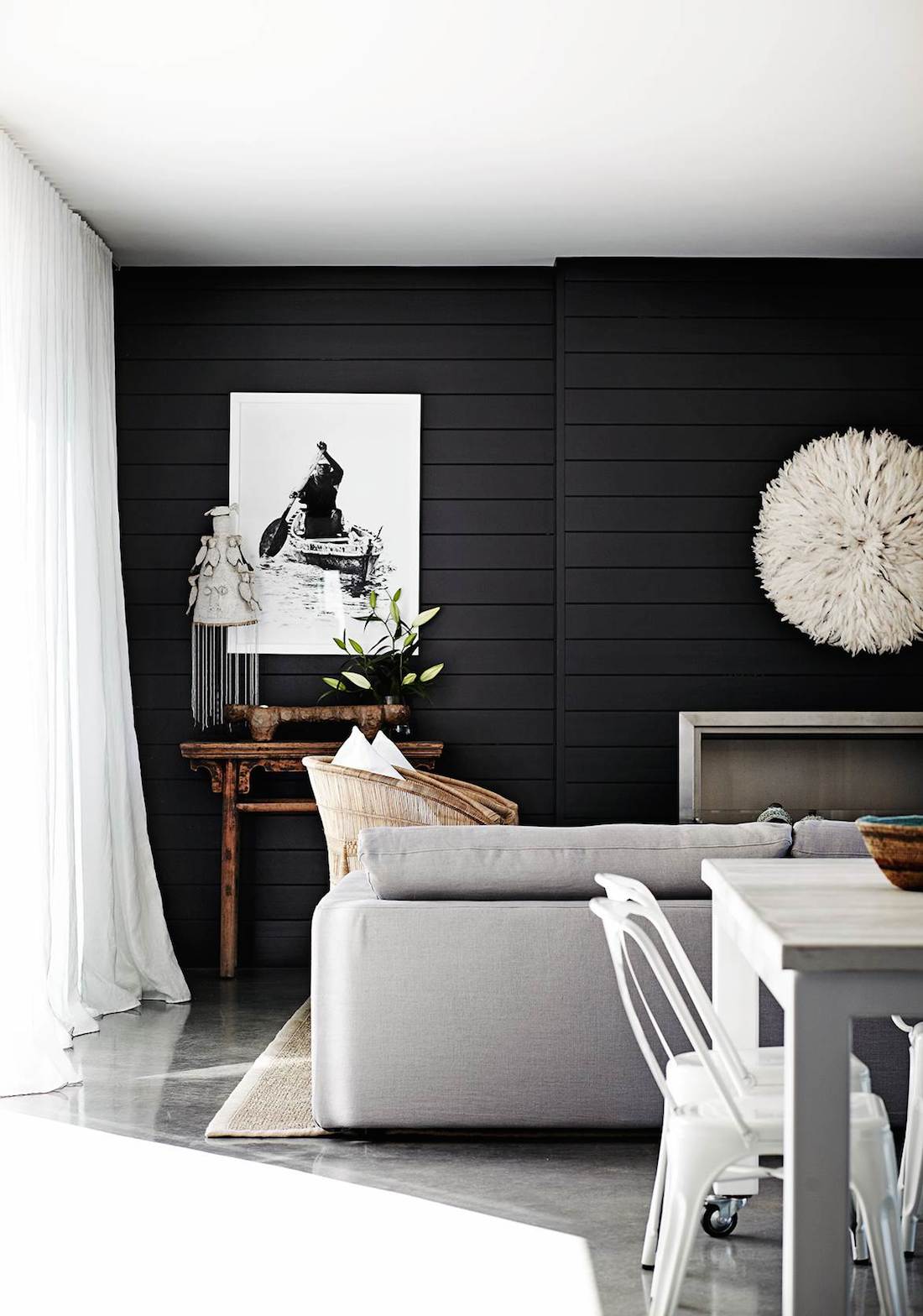 Black feature wall in living room