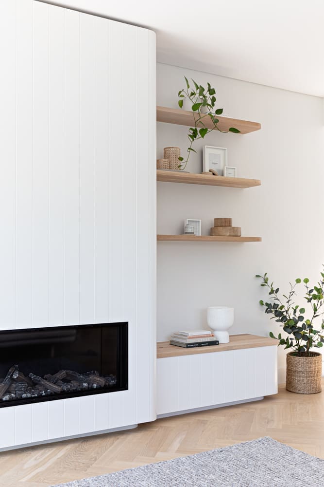 Fireplace and open shelving