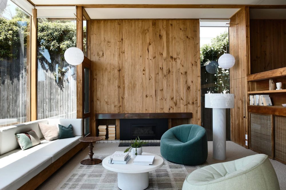 Timber panelled living area