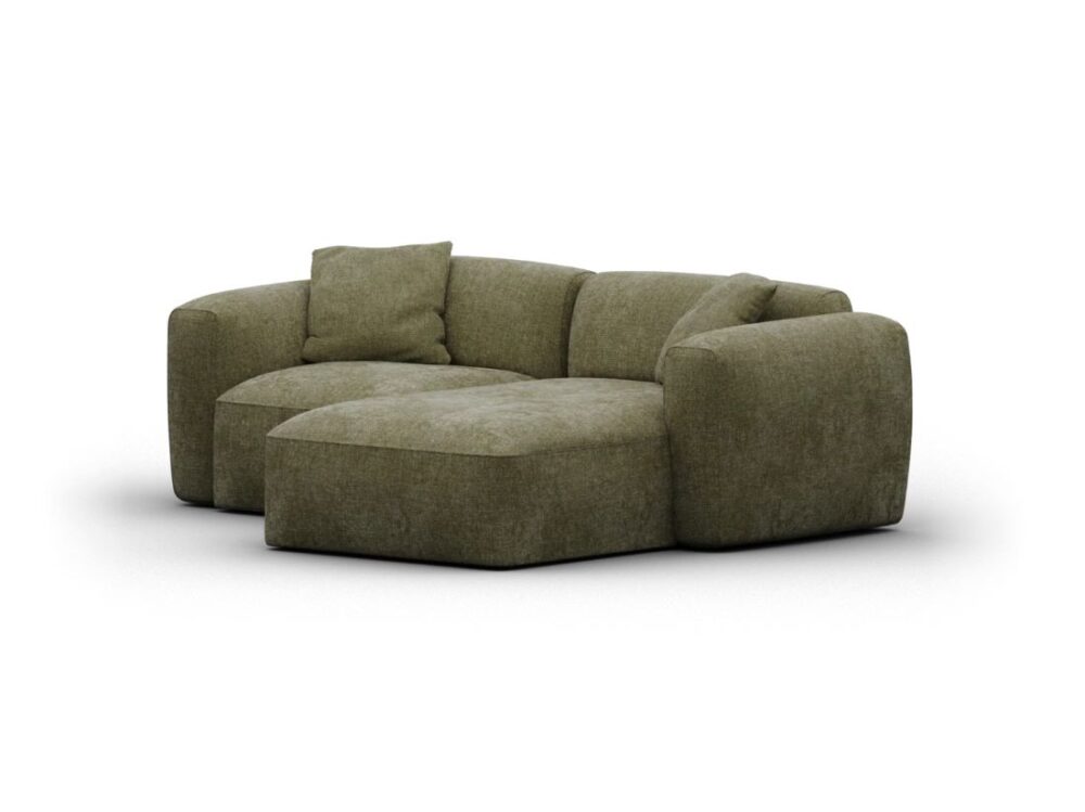 Torquay Modular Sofa Chaise in Forest Dawn fabric featuring a curved modular design, deep seat cushions and rounded armrests.