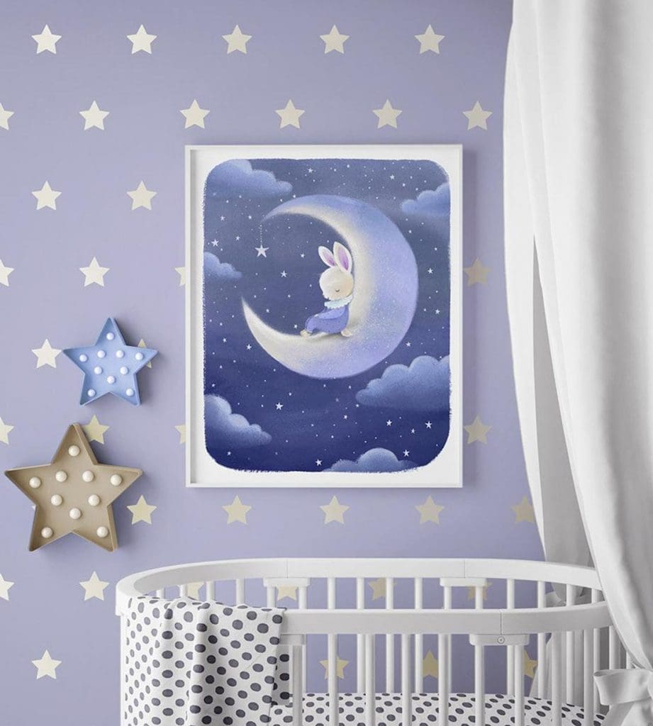 Dreams and Clouds bunny on the moon children's bedroom art