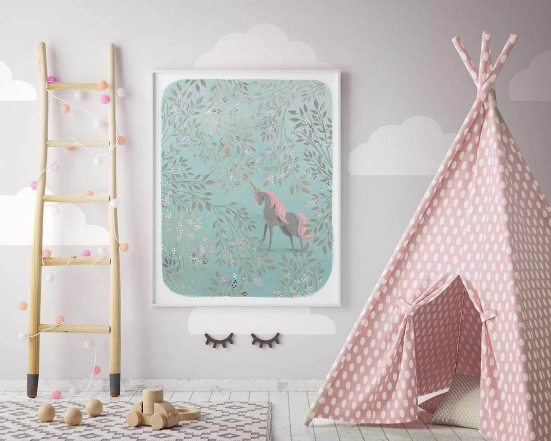 Dreams and Clouds unicorn children's bedroom art