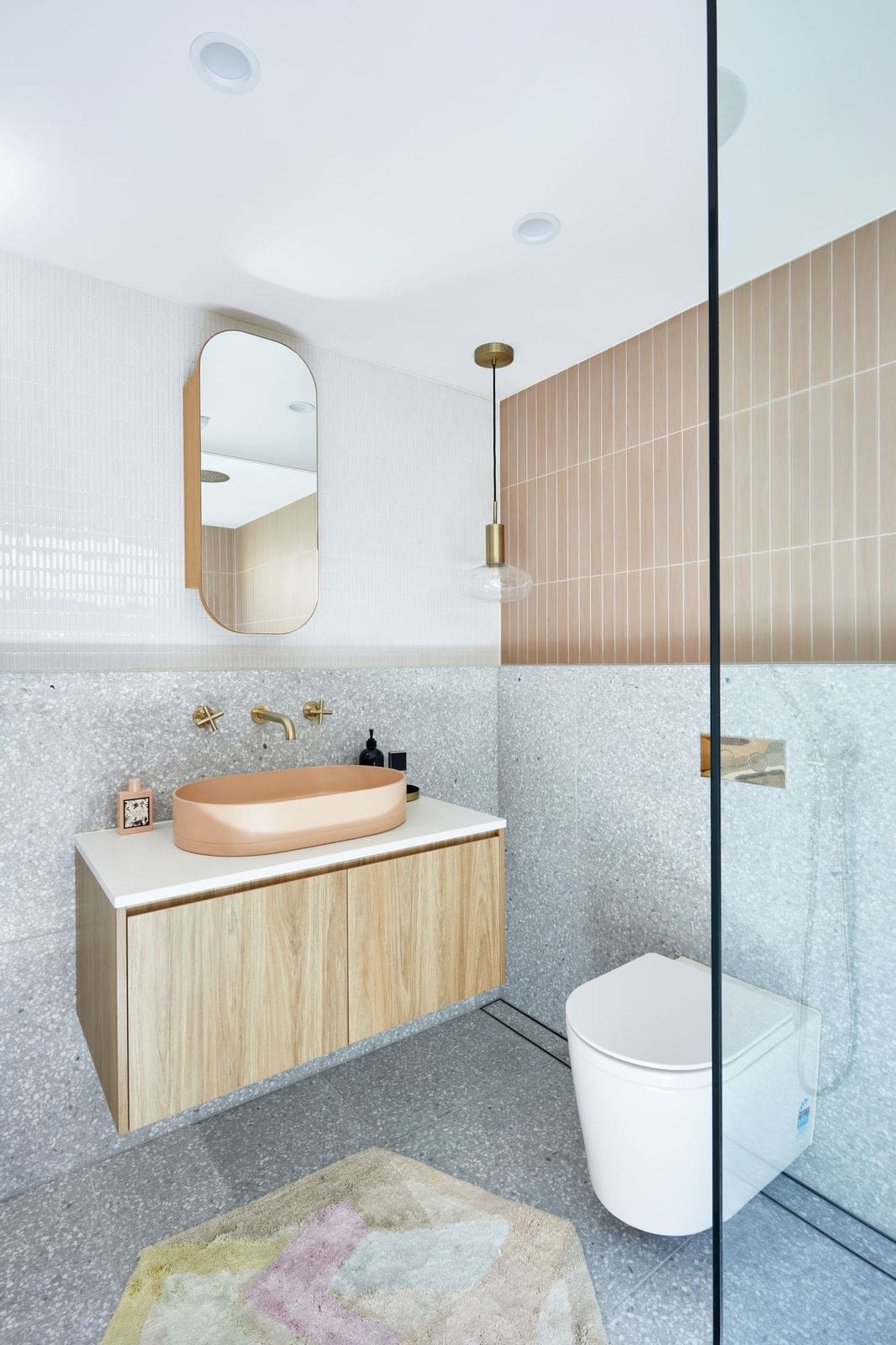 Pink and grey terrazzo bathroom