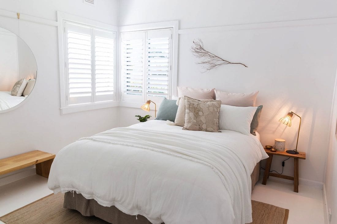 White bedroom in Casey Street home Orange