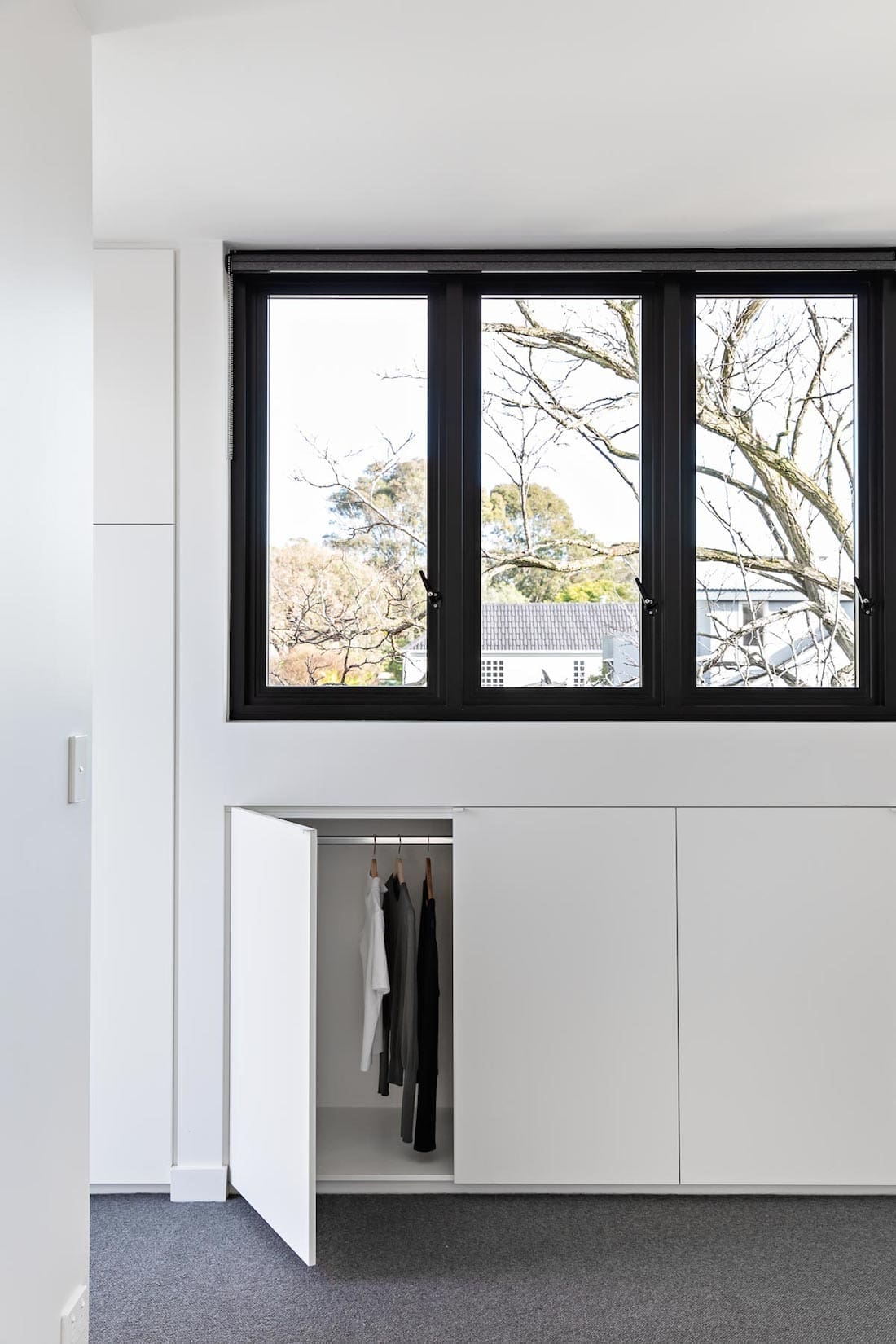 Clever under window storage in bedroom