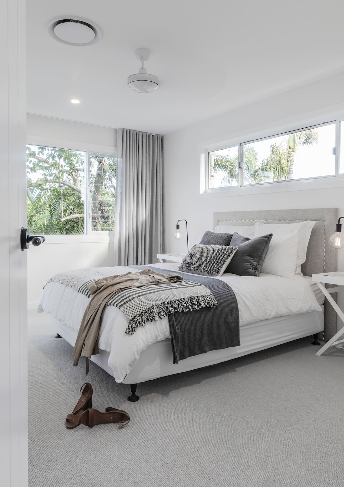 White bedroom with grey accents