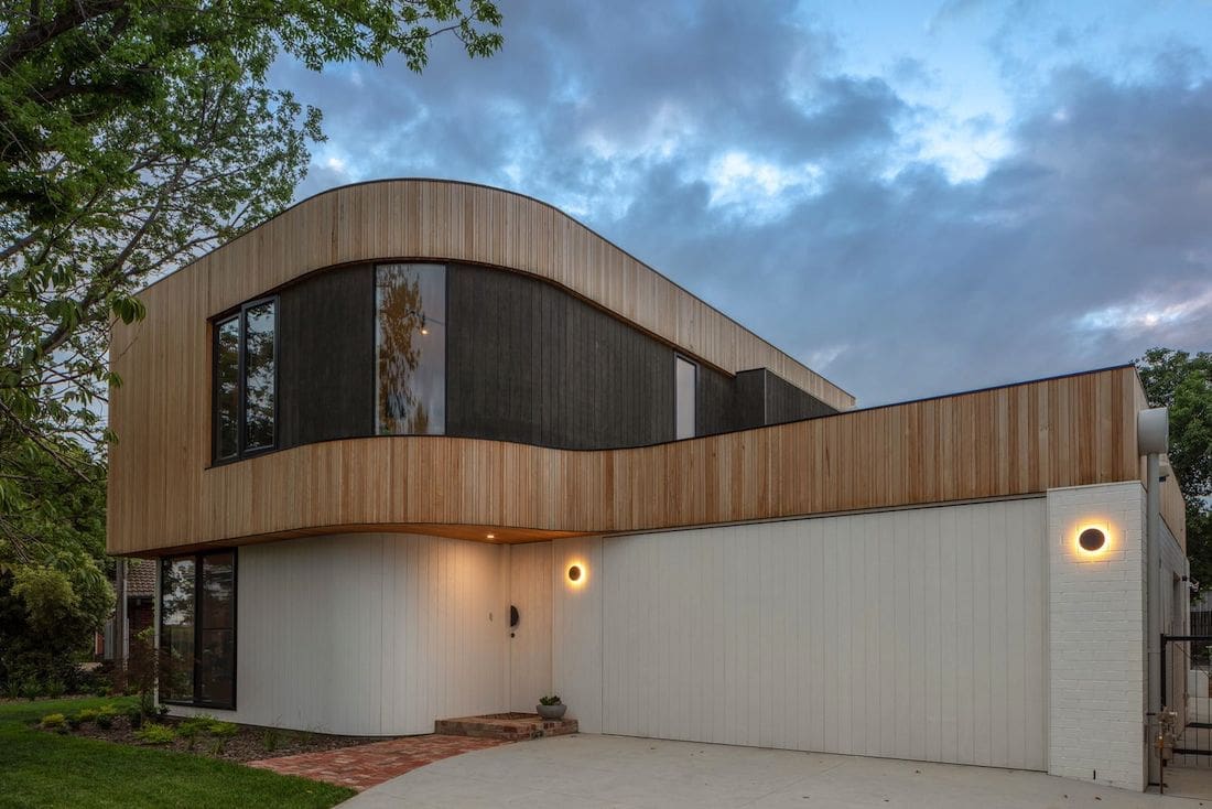 Ribbon House facade by night