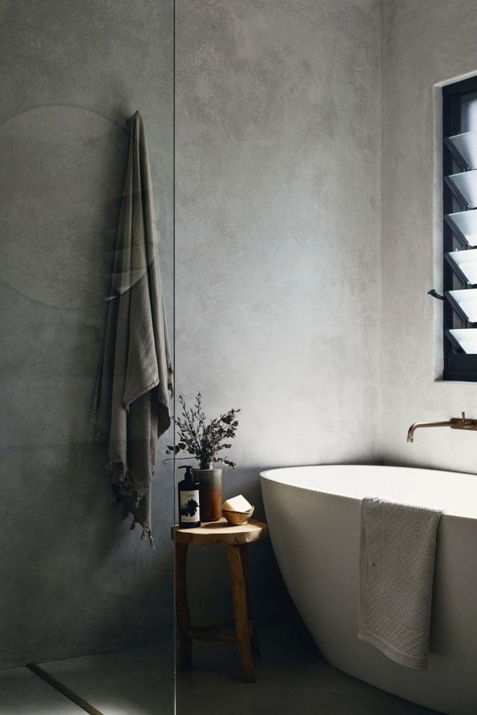 Grey bathroom with freestanding bath