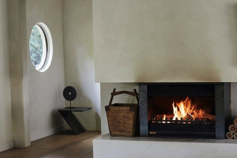 Rendered walls with fireplace