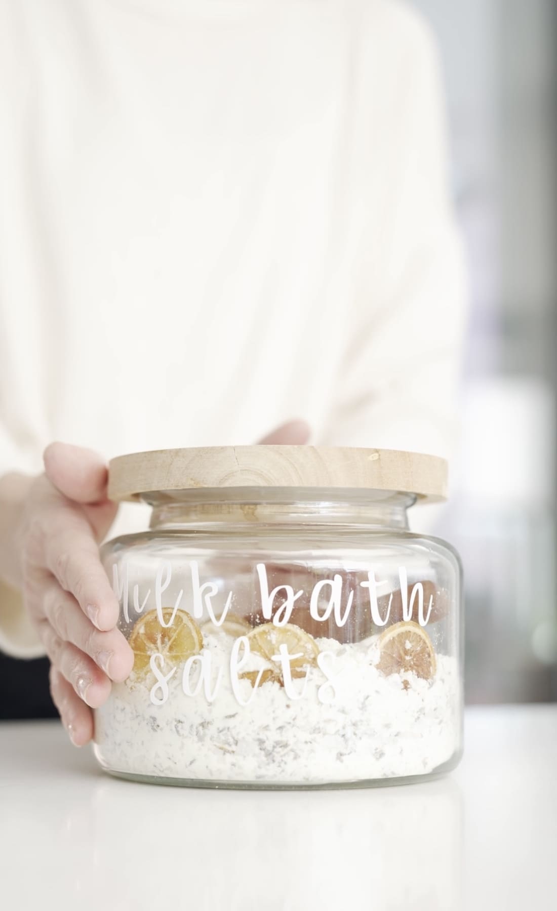 Milk bath salts in airtight container