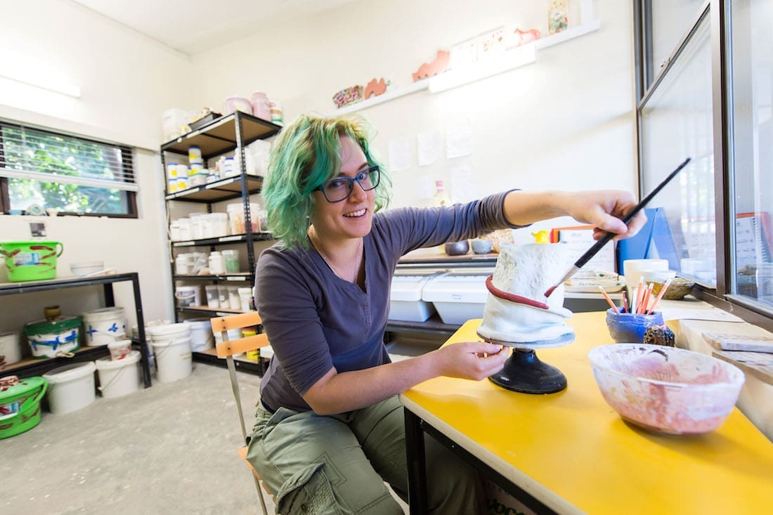 Abstract artist Rachael McCallum in art studio