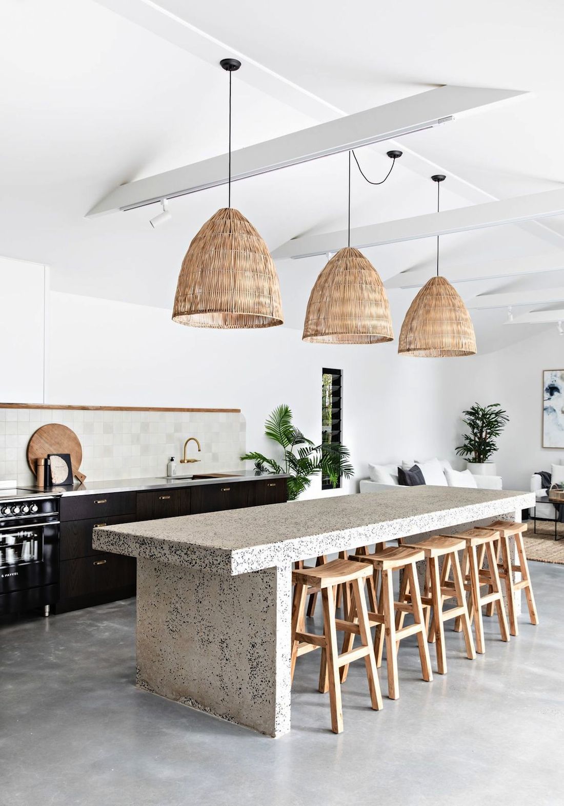 Kitchen with concrete island bench