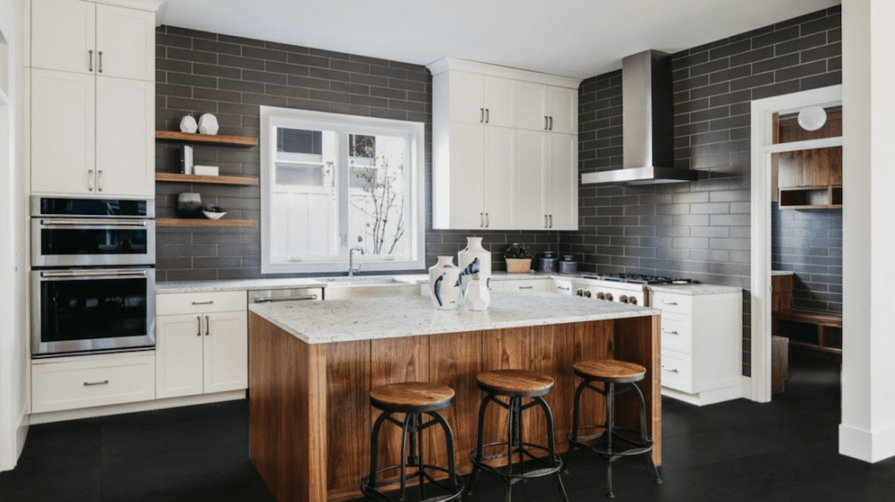 Black tiles in kitchen