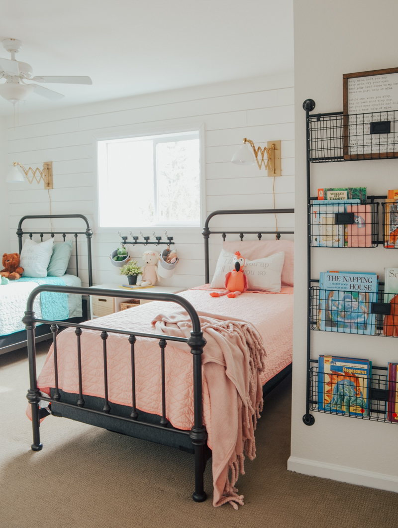 Steel beds in boy and girl shared bedroom