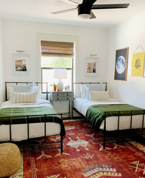 Boho rug in teen shared bedroom