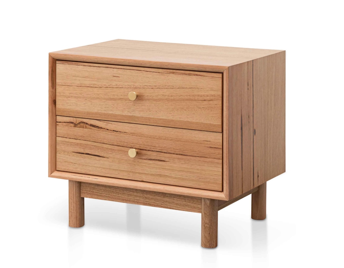 Timber bedside table with cylindrical legs from Interior Secrets
