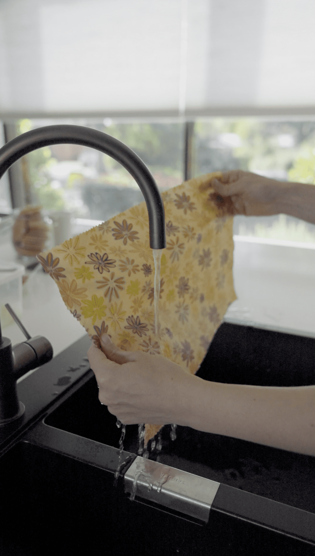 Rinse DIY beeswax wraps under running water