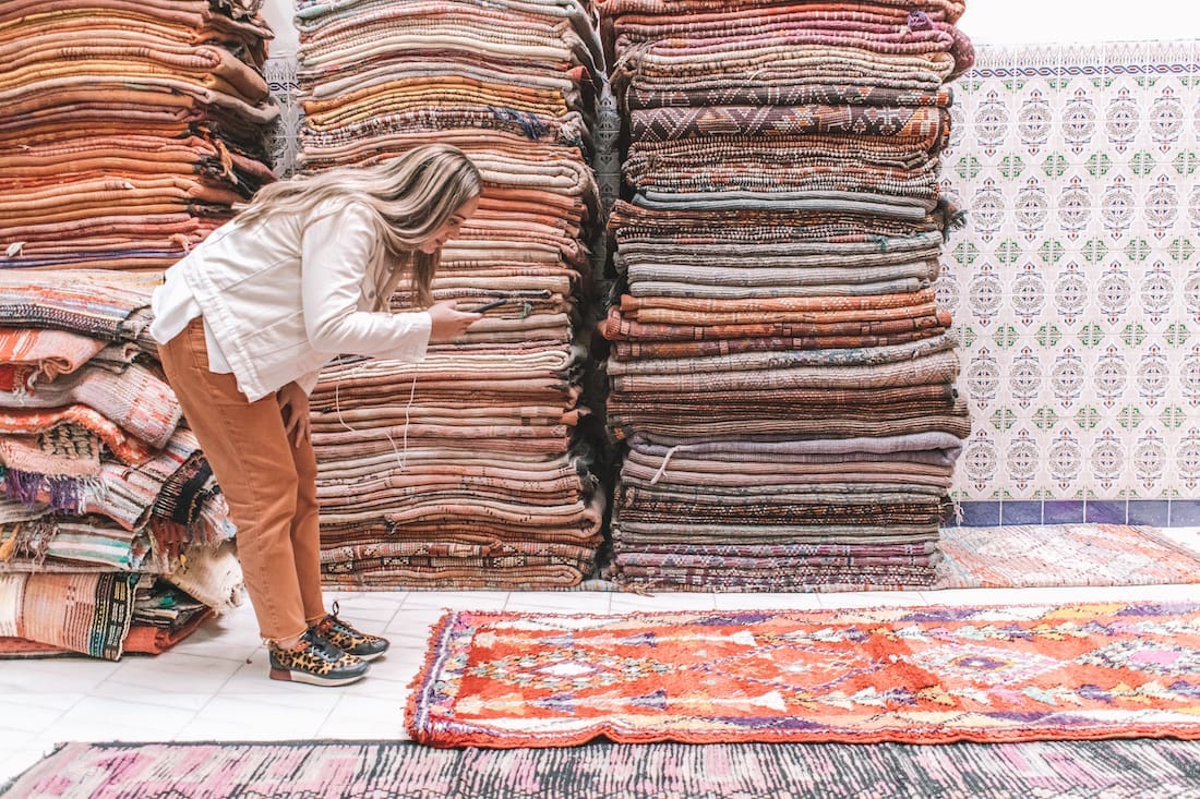 Pile of Moroccan rugs from Beni Kesh